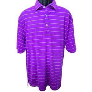 FOOTJOY FJ Men's Short-Sleeve Polo Golf Shirt Large Purple Striped Lisle